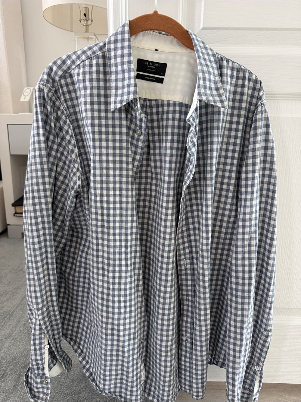 rag & bone Blue and White Gingham Button-Down Shirt